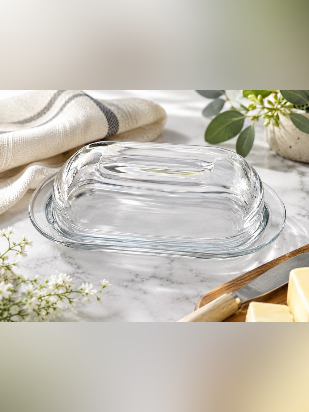 Vintage Clear Glass Butter Dish Covered Butter Keeper Farmhouse Cottagecore